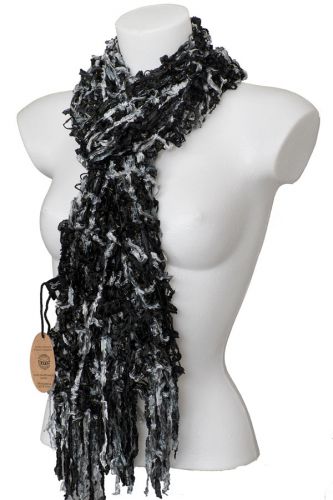 Handmade Ribbon Scarf: Black Silver