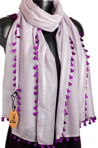 Silk MIx Scarf With Pom Poms: Thistle