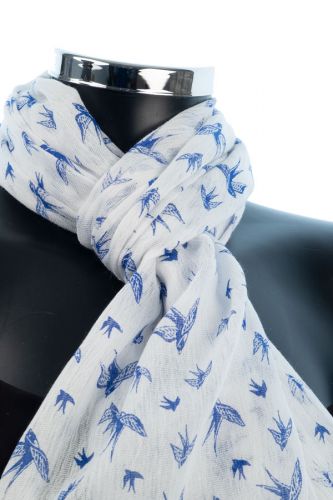 Bird Print Scarf: Cool White